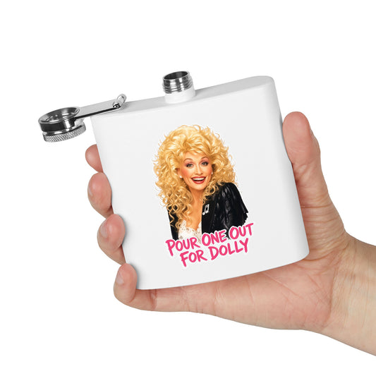 6oz Stainless Steel Flask — "Pour One Out" Retro Country Music Tribute