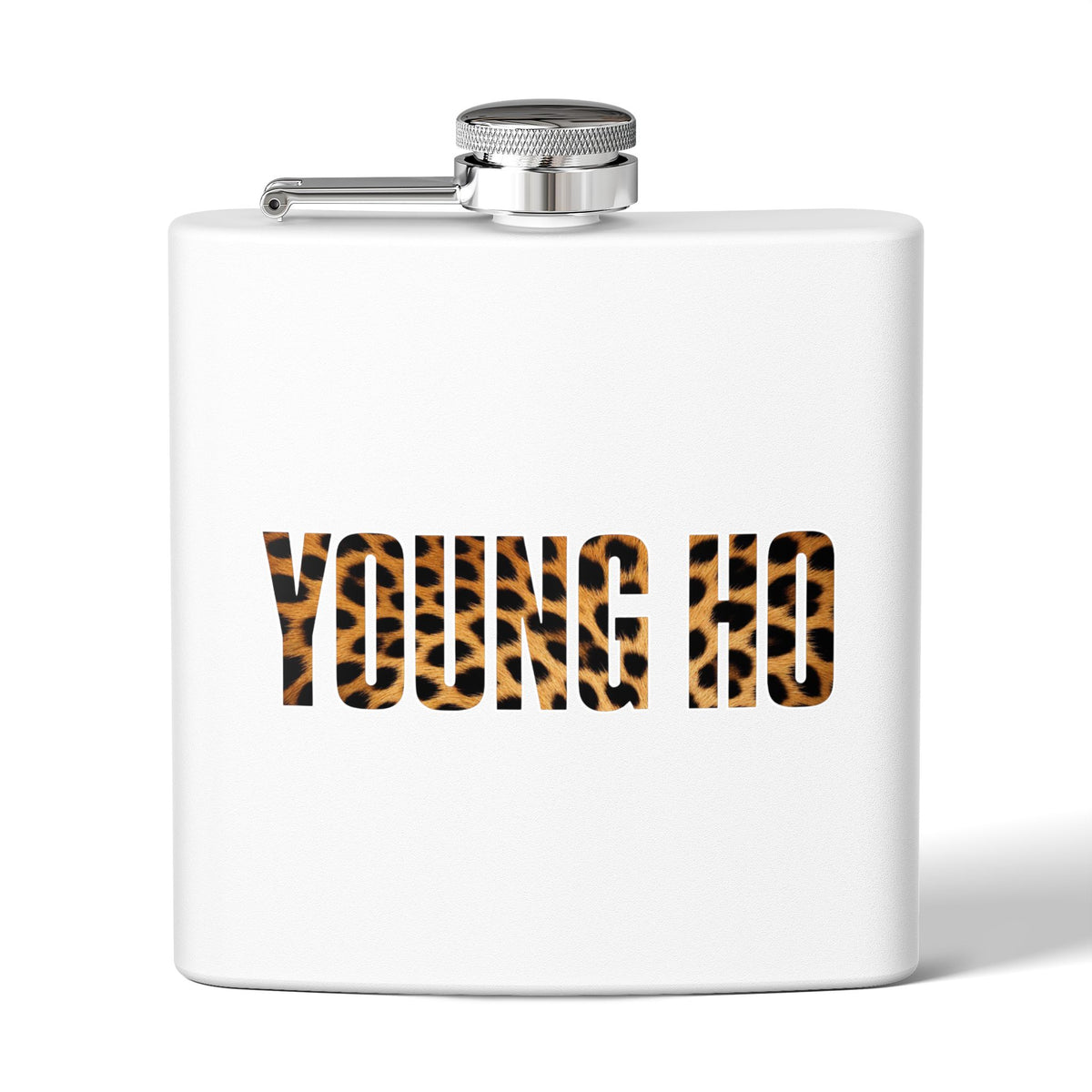 Leopard Print "YOUNG HO" 6oz Stainless Steel Flask