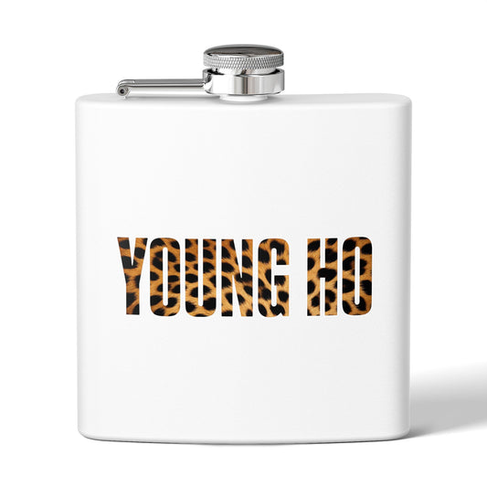 Leopard Print "YOUNG HO" 6oz Stainless Steel Flask