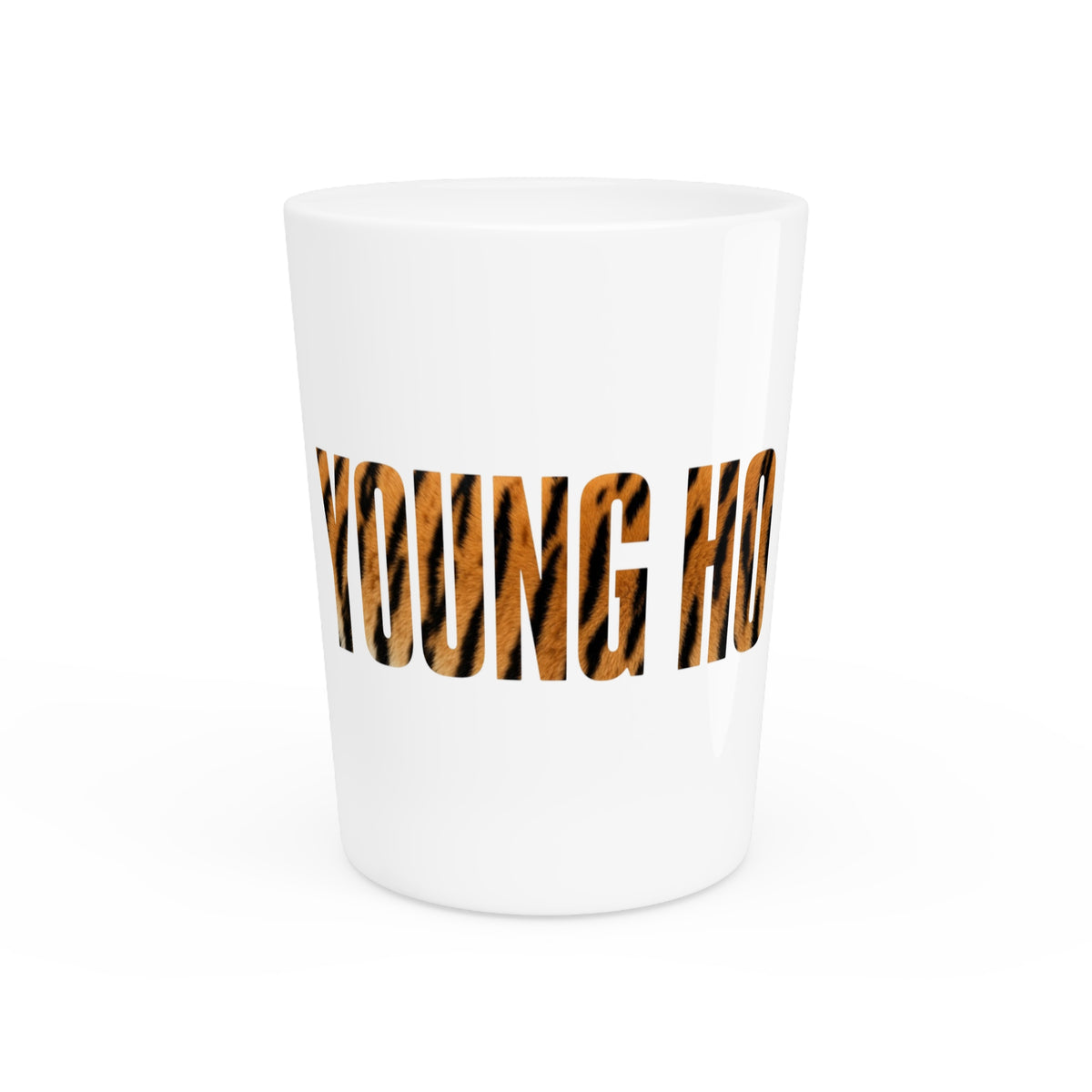 Leopard Print" YOUNG HO" 1.9oz Ceramic Novelty Shot Glass