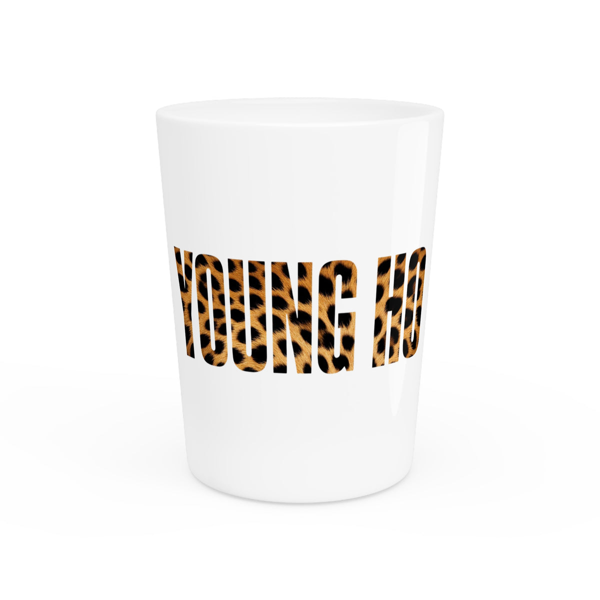 Leopard Print "YOUNG HO" 1.9oz Ceramic Novelty Shot Glass